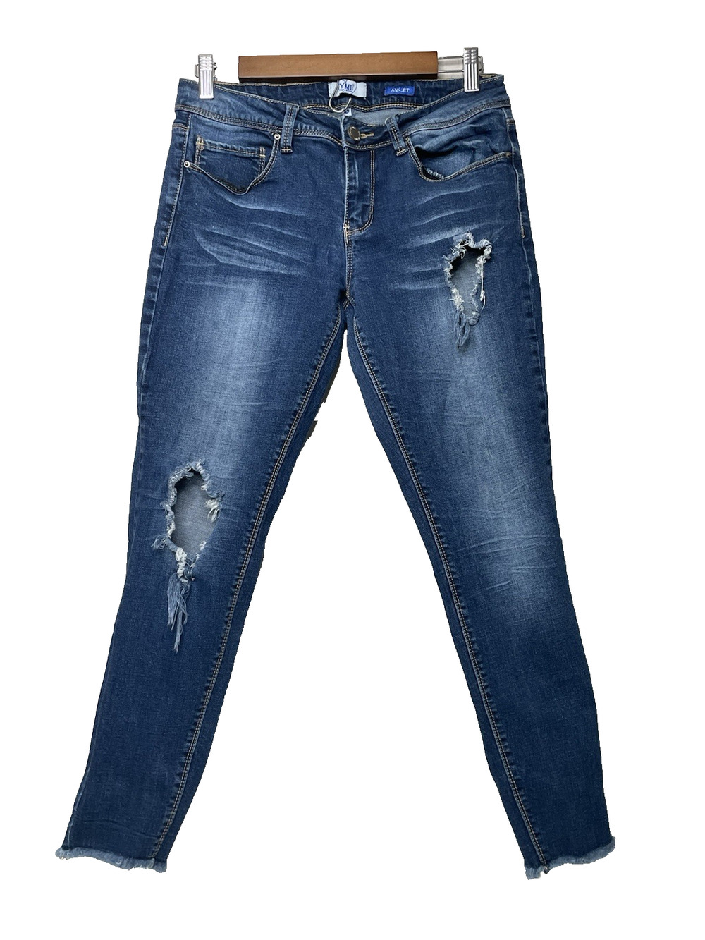 YMI Anklet Jeans Size 9 Distressed Skinny Raw Hem Medium Wash